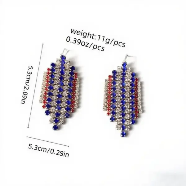 Wholesale New Popular Diamond Embedded Heart American Flag Red Blue Stripes Earrings Independence Day Independent Sale Geometric Pattern Women's Jewelry