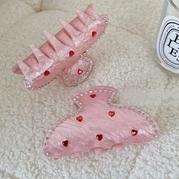Wholesale  accessories Diamond-embedded love pink gripper acetate sweet back shark clip Valentine's Day style