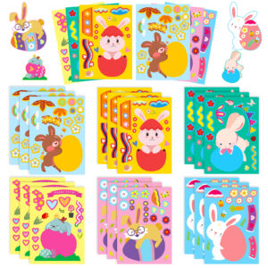 Wholesale 6 sheets/pack Easter rabbit puzzle stickers shrimp skin cross-border new children's educational puzzle colorful egg face changing stickers
