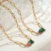 Wholesale 304 Stainless Steel Heart Shape PVD Coated Zircon 18K Real Gold Plated Princess Cute Sexy Waterproof Non Tarnish Paperclip Chain Lobster Trigger Clasp Closure Gold Necklace