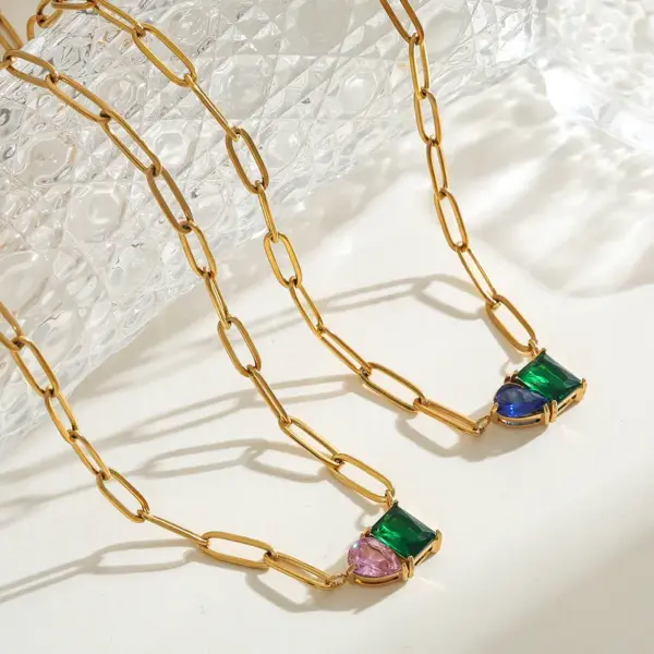 Wholesale 304 Stainless Steel Heart Shape PVD Coated Zircon 18K Real Gold Plated Princess Cute Sexy Waterproof Non Tarnish Paperclip Chain Lobster Trigger Clasp Closure Gold Necklace