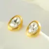 Wholesale 18K Gold Plated Copper (Water Plating) Oval Brushed Rhinestone Earrings For Women