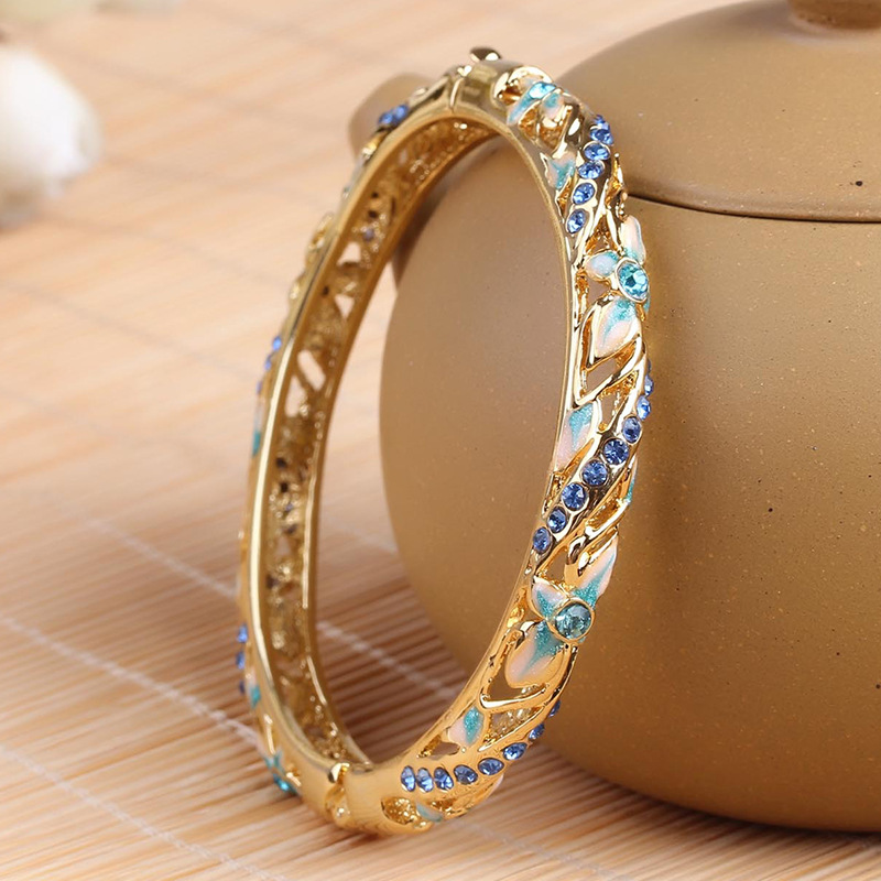 Wholesale Beijing Cloisonne Bracelet Genuine Fine Hollow Diamond Fashion Ethnic Style Four-leaf Clover Bracelet Gift