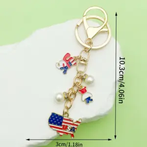 【kc Gold Blue American Independence Day USA Flag Bear Pearl Keychain】-12.9g-ER1666