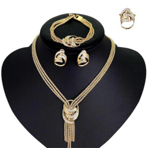 Wholesale Women's Square Crystal Zircon Necklace Earrings Bracelet Set European Italian Rhinestone Gold Plated Earrings Jewelry