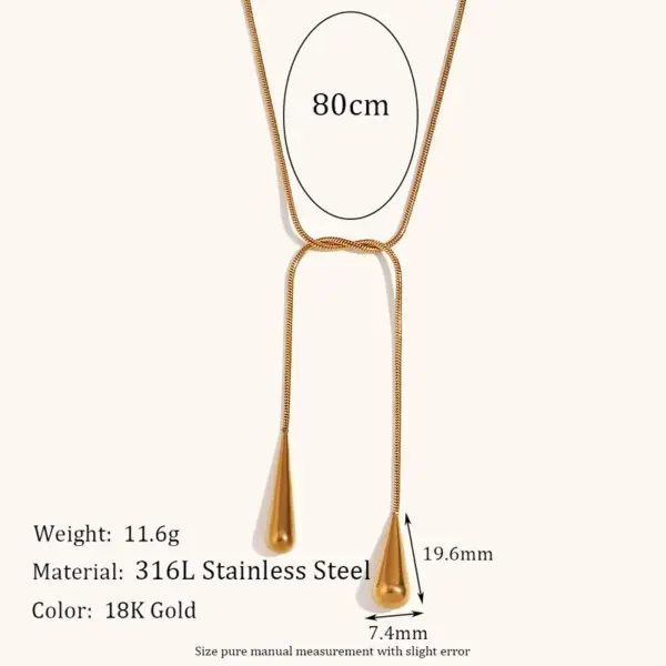 Wholesale PVD Coated Real Gold Plated Geometric Water Droplets Solid Color 304 Stainless Steel Vintage Style Waterproof Non Tarnish Pendant Necklace