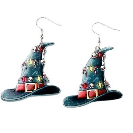 oly-01f0d9483df0ff7aad492b1bda5618f2 Wholesale Christmas Halloween Carnival Party Holiday Skull Wizard Hat Magic Bottle Acrylic Earrings