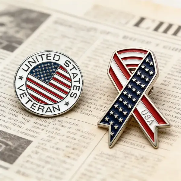 Wholesale American Flag Pin In Alloy With Ribbon Craft, Perfect Flag Brooches For Independence Day