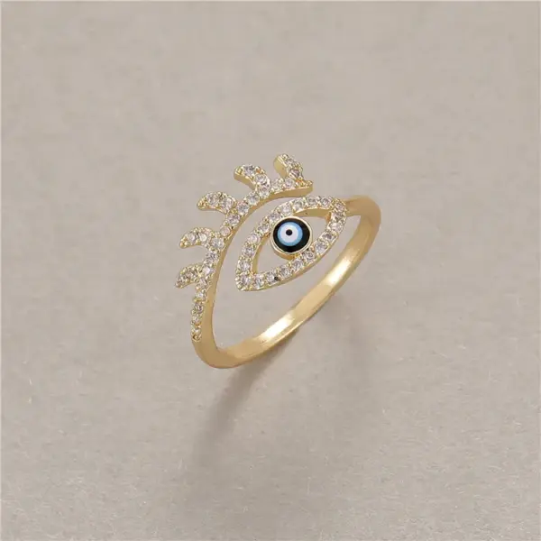 Wholesale Devil's Eye Women's Ring In Copper With Electroplated Gold Plating And Zircon Inlay