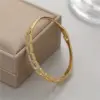 Wholesale Women’s Copper Bangle With Zircon Inlay, Electroplated With 14K Real Gold For Elegant Style