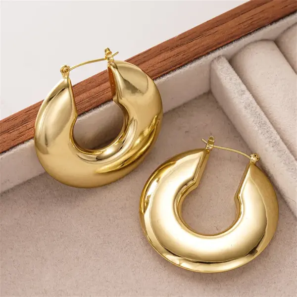 Wholesale Three-dimensional Geometric Earrings For Women In Copper With KC Golden Water Plating And 0.03µm Thick Coating