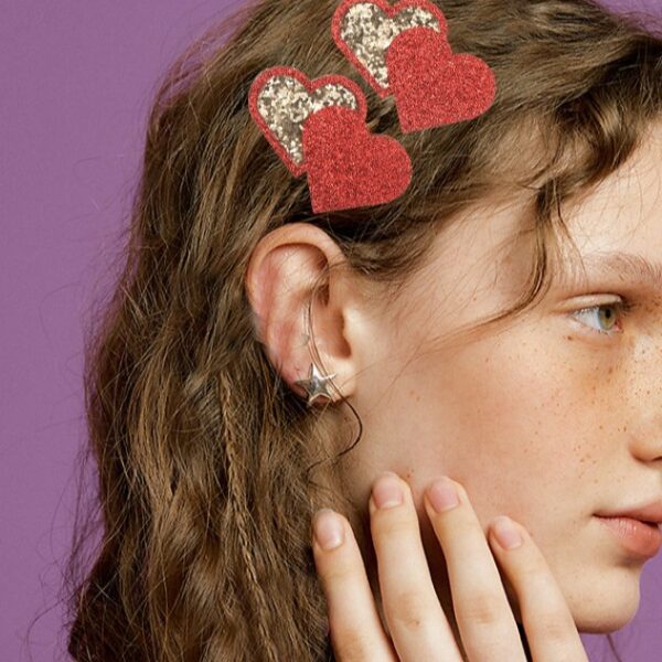 WholesaleValentine's Day Series Gold Powder Cloth Shiny Cupid Love DIY Grab Clip Hair Accessories Duckbill Clip