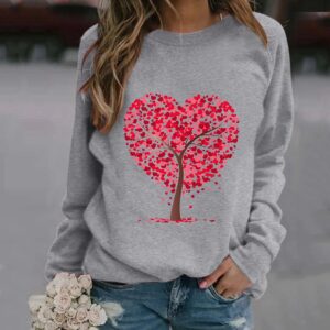 Wholesale 2023 European and American Foreign Trade Valentine's Day 3D Crewneck Sweat Women's Red Love Tree European and American Foreign Trade Women's Wear One Piece Straight Hair