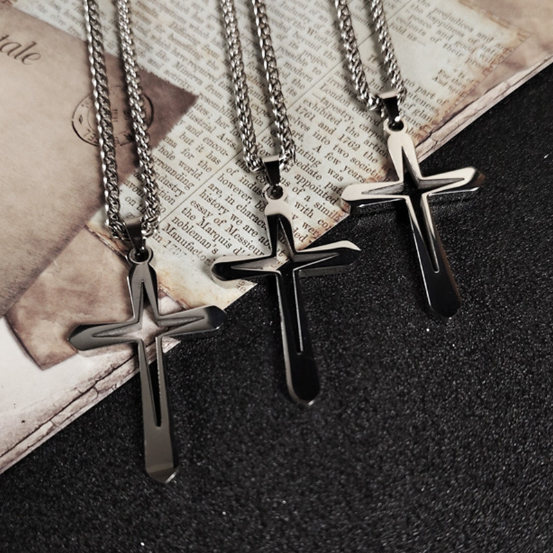 Wholesale Cross-Border Titanium Steel Cross Necklace Stainless Steel Sweater Chain Women's Non-Fading Light Luxury High-End Simple Jewelry Accessories