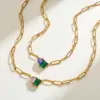 Wholesale 304 Stainless Steel Heart Shape PVD Coated Zircon 18K Real Gold Plated Princess Cute Sexy Waterproof Non Tarnish Paperclip Chain Lobster Trigger Clasp Closure Gold Necklace