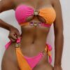 Wholesale Sexy Crystal Diamond Bikini Removable Breast Pad Swimsuit Spliced Tube Top Strappy Split Swimsuit