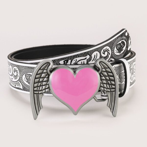 oly-0232e2c5f7484808f86ae09c589e2295 Wholesale Pink love wings belt Women's peach heart pu leather jeans belt ethnic style personalized retro belt