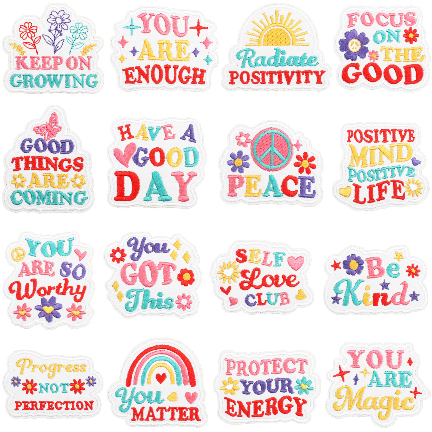 Wholesale Peace Self-love Embroidered Cloth Sticker Bag Decorative Patch Positive Upward Zhang Zi Positive Energy Quotations Embroidered Mark
