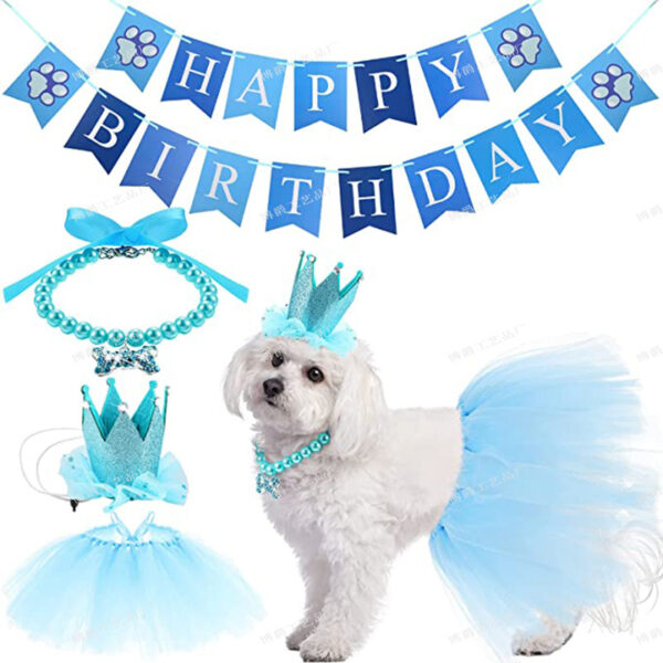 Wholesale Pet Birthday Party Decoration Dog Birthday Gauze Skirt Decoration Bone Necklace Crown Set