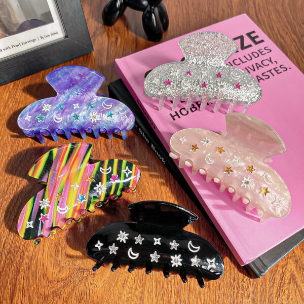 Wholesale  Dotted Diamond Star Moon Clip Back of Head Hair Shark Clip Light Luxury Texture Valentine's Day Hair Clip