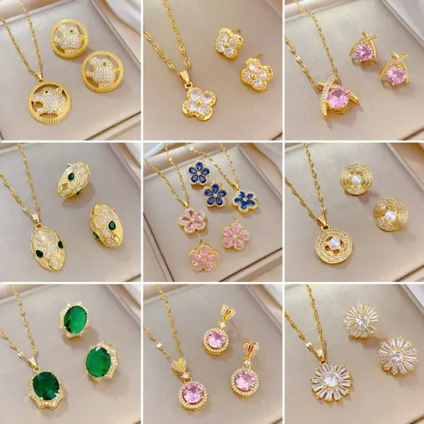 Wholesale Copper Simple Style Plating Inlay Rhombus Bow Knot Zircon Jewelry Set