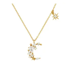 Wholesale Copper Inlaid Zircon C-shaped Moon Clavicle Chain