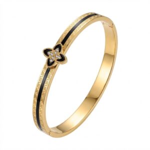 Four-flower black epoxy multi-diamond / True gold plating in full-body stainless steel furnace