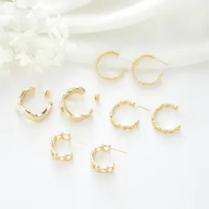 Wholesale Double Ring Stud Earrings For Women In Copper With Artificial Gemstones And 925 Sterling Silver Ear Pins, Exaggerated Style