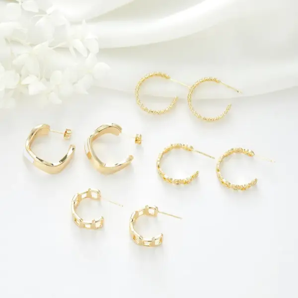 Wholesale Double Ring Stud Earrings For Women In Copper With Artificial Gemstones And 925 Sterling Silver Ear Pins, Exaggerated Style