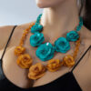 Wholesale Handmade acrylic flower necklace, bohemian style, dopamine-inspired color-blocked rose women's sweater chain