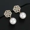 Wholesale Rose Stud Earrings In New Style With Copper Ear Pins And 14K Real Gold Plated Finish Featuring Zircon Inlay
