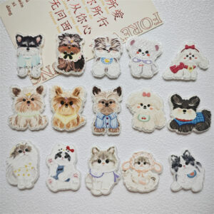Wholesale Oil painting style puppy cat cartoon water pattern with hole pendant relief printing design acrylic jewelry accessories DIY