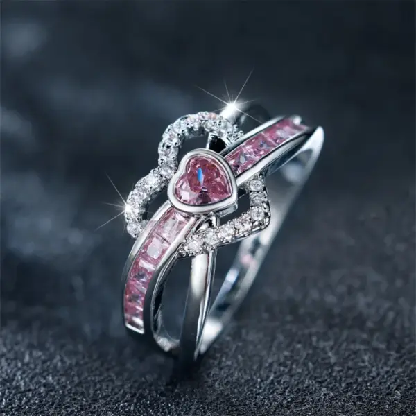 Wholesale Double Heart Shaped Ring Elegant Simple Luxury Geometric Pattern Copper Material Jewelry Ring For Women