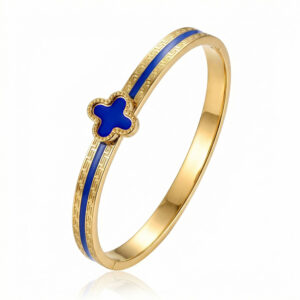Four-flower gemstone blue epoxy / True gold plating in full-body stainless steel furnace
