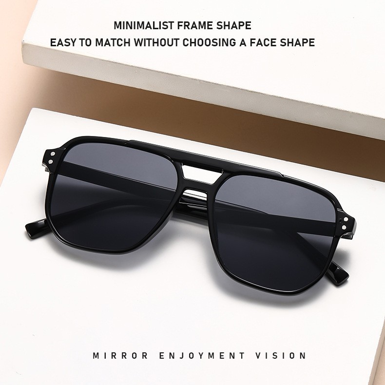 Wholesale New Cross-Border Square Frame Sunglasses, Anti-Uv Female Internet Celebrity Retro Marine Piece Double Bridge Rice Nail Aviator Sunglasses