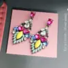 Wholesale Handmade Tropical Geometric Drop Earrings For Women In Golden Plated Zinc Alloy With Acrylic Inlay