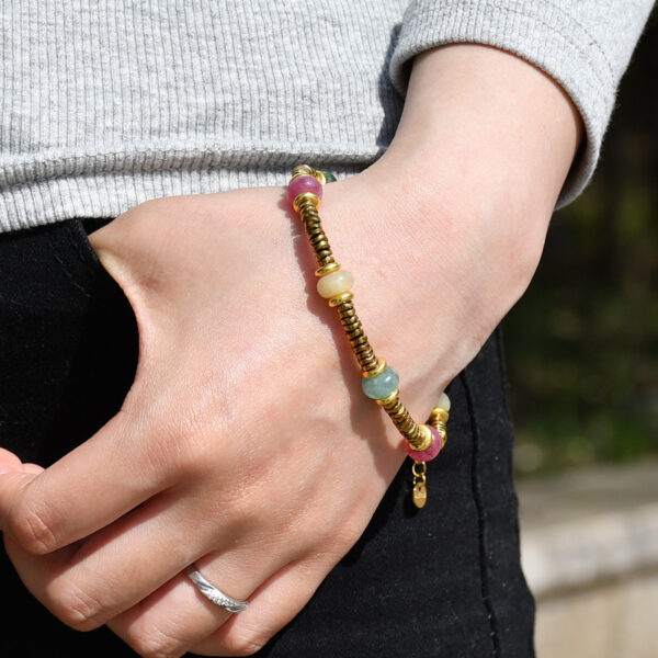 oly-02d81f8cc3f9d8541f0bb00e898683ab Wholesale Colorful Tourmaline Beaded Titanium Steel Bracelets for Women That Do Not Fade Niche High-End Natural Stone Bracelets Wholesale Stalls