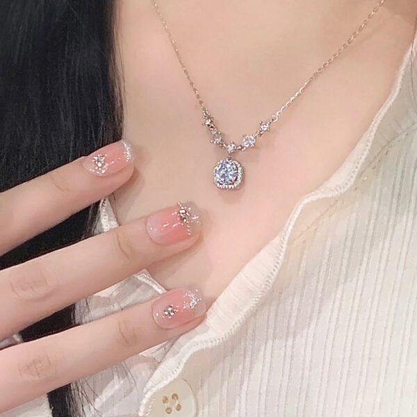 oly-02def6d344de2a3d63e85701653b3169 Wholesale Square Diamond Zircon Necklace Women's Ins Simple Light Luxury Pendant Collarbone Chain Tanabata Valentine's Day Gift for Girlfriend