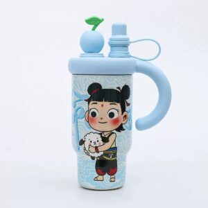 Double drink nezha cup 316-sea salt blue 800ml / Single cup with pattern