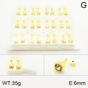 Gold / 6mm round White Diamond / 12 Pairs/Box