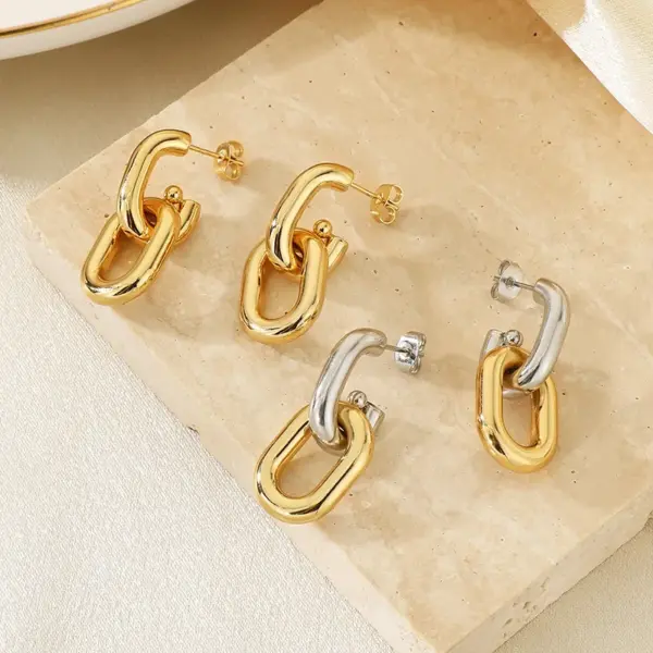 Wholesale Fashionable Geometric Pattern Stainless Steel 18K Gold Plated Hollow Chain Earrings For Women Versatile Daily Wear Jewelry