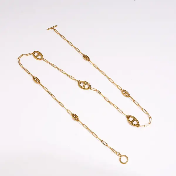 Wholesale 18K Gold Plated 304 Stainless Steel Vacuum Electroplating (In Furnace) Sweater Chain Necklace Hypoallergenic Unisex Splicing Embossed Paperclip Chain Cable Chain/Cross Chain/O Chain Daily Party Bar