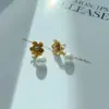 Wholesale PVD Coated Real Gold Plated 16K Gold White Gold Plated Flower 304 Stainless Steel Casual Modern Style Artistic Waterproof Non Tarnish Drop Earrings