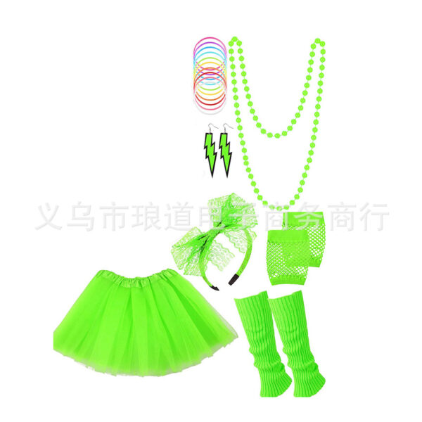 Wholesale  Neon Theme Prom Party Accessories Necklace Bow Lace Headband Lightning Earrings Mesh Dress Set