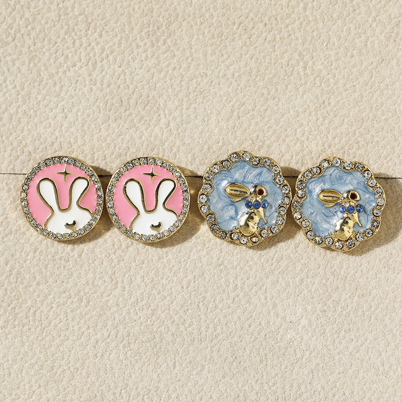 Wholesale Easter Diamond Rabbit Blue Glazed Earrings Gorgeous Ladies Party Earrings Niche Design Fashion All-Match