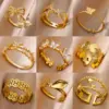 Wholesale 304 Stainless Steel Copper Star Bamboo Butterfly Electroplating PVD Coated Zircon 18K Real Gold Plated Elegant Lady Romantic Star Plating Butterfly Open Rings Rings