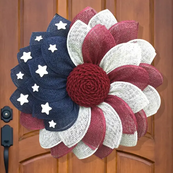 Wholesale American Independence Day Patriotic Wreath Door Hanging Wreath Front Door Decoration Flag Wreath Holiday Bunting