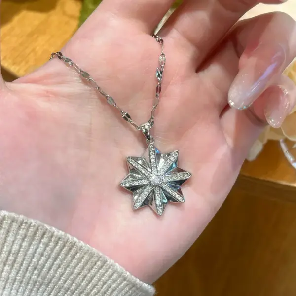 Wholesale Starburst Necklace For Women, Golden Plated 304 Stainless Steel With Zircon Inlay And Cable Chain