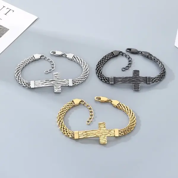 Wholesale Simple Style Cross Bracelet For Men In 304 Stainless Steel With 18K Real Gold Plated PVD Coating 0.03µm