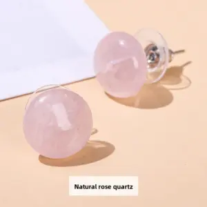 Natural Rose Quartz Lucky Bean Earrings / 12mm